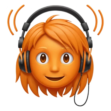 Orange happy face emoji with a couple of hair,headphones,and antennas. sticker