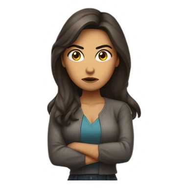 Angry scowling latina woman, long hair, with arms crossed over chest. sticker