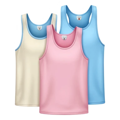 Multiple tank tops, one cream one cream one baby blue one pink sticker