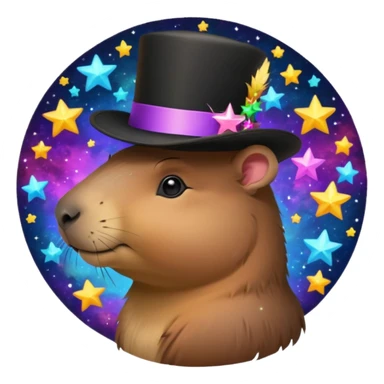 A Galaxy capybara with a tophat sticker