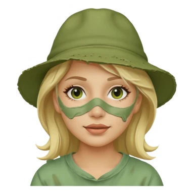 messy green full face clay mask and tourist hat blond woman  sticker