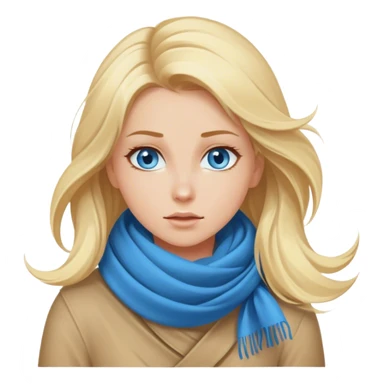 Cinematic realistic blonde with blue eyes, wrapped in a scarf, hair blown away by the wind sticker