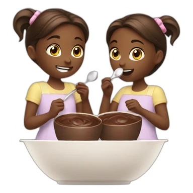 two girls eating chocolate from one bowl with a spoon sticker