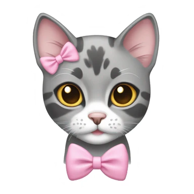 Grey dilute calico cat with a pink bow sticker
