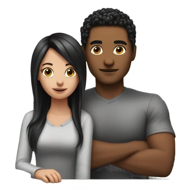 The boy with the hairstyle sat in the middle of the desk next to the girl who has black hair and red strands  sticker