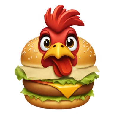 red rooster eating a burger sticker