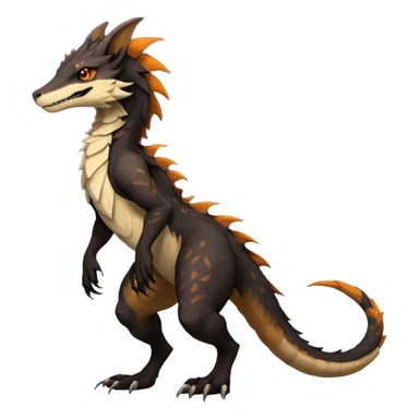 Brown and beige badass elegant wild beautiful natural cute badass epic exotic anthro modern furry 2-legged sergal-vernid-Salandit-creature, full body, dark-brown-black-gradient pretty hair, with a long tufted tail, beautiful hazel-orange eyes, aesthetic, art by LiLaiRa, art by art by Falvie sticker