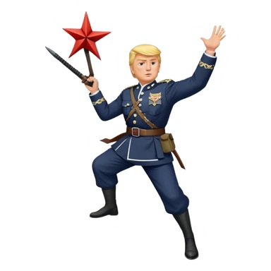 Donald J Trump Standing on top of a hill wearing a full 1940s German war uniform while throwing a ninja star that’s shaped exactly like the symbol for the Sanskrit word for “well-being” sticker