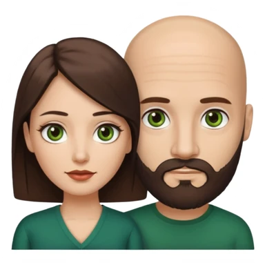 Man beard bald white dark green eyes, woman medium hair brown brown eyed latina, they have different eye color man dark green woman dark brown sticker