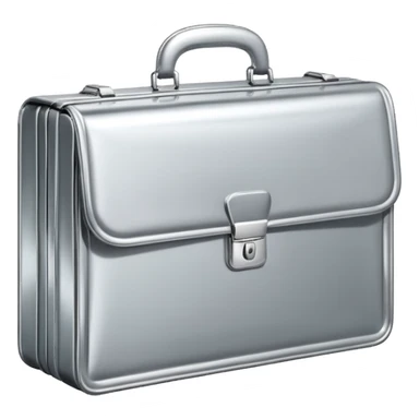 A luxury briefcase emoji made of polished silver chrome, smooth rectangular shape, metallic reflections, minimal high-end design, swag business aesthetic, iOS emoji style, centered, clean white background
 sticker