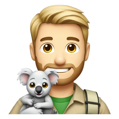 Caucasian male zookeeper holding cute koala sticker