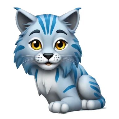 A blue lynx with a laptop sticker