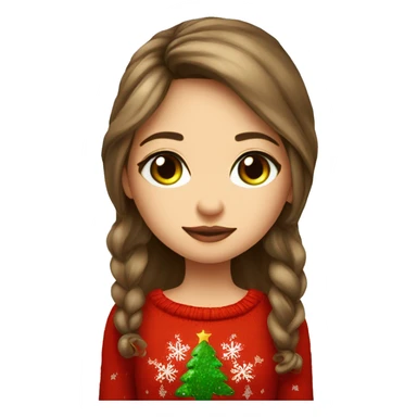 thoughtful-highlight-skin-brown-long-hair-girl-with-green-eyes-in-red-cute-Christmas-sweater sticker