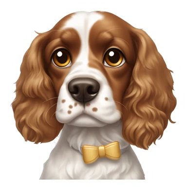 cocker spaniel king charles mix dog with brown freckles on her nose and a white bow in her hair sticker