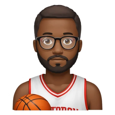 Male Athlete with Glasses – Black man, beard, basketball jersey.

 sticker
