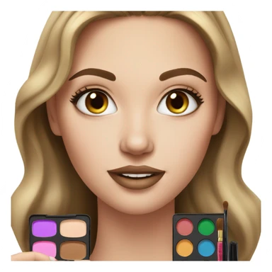 White girl with Brown hair doing makeup with makeup kit sticker