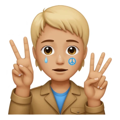 Crying while holding up a peace sign  sticker