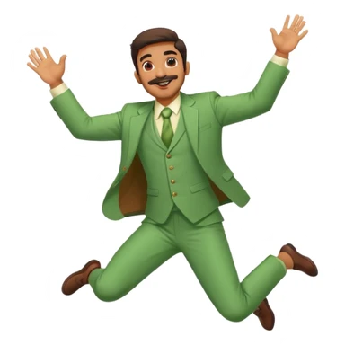  Indian Man wearing green suit with small mustache and BEARD Jumping with joy with 2 arms and 2 legs  sticker