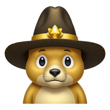 Oso dorado con sombrero elegante y moño negro triste animatronico sticker