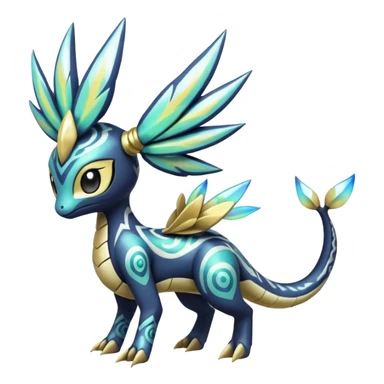 zig-zag-patterned tribal tropical hot splash-marked Meloetta-Dialga-Giratina-Noibat-Pokémon-Fakémon-fusion-hybrid-creature sticker