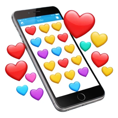 Crear un emoji en movimiento dándole Tac Tac a la pantalla de un teléfono con colores resaltante y vibrantes y emitiendo corazones sticker