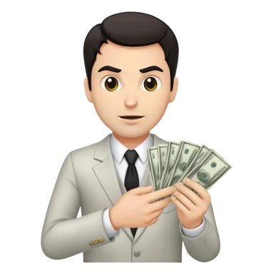 male white realtor hang money in hand, evil, dark hair sticker