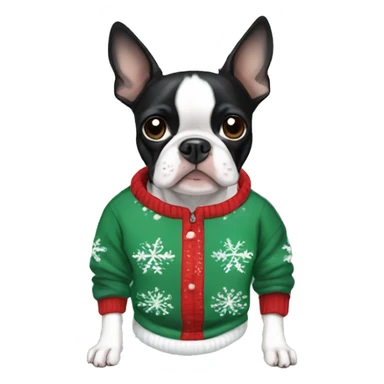 Boston Terrier wearing christmas Sweatshirt  sticker