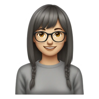 brunette teenager with short hair and bangs and glasses smiling winking gray sweatshirt sticker