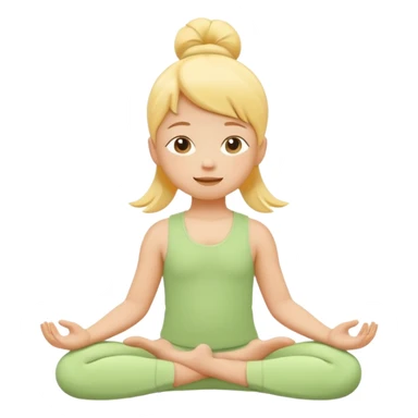 Flat illustration emoji of a small child practicing yoga, simple pose, calm and happy expression, soft pastel colors (yellow, green, soft orange), rounded shapes, minimal details, child-friendly, gentle and warm style, vector illustration, no background, cohesive style with kindergarten branding sticker
