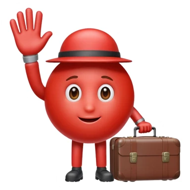red blood cell with a tiny suitcase, waving goodbye sticker