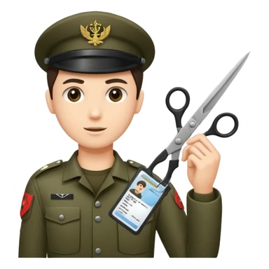 black Scissors cutting an idf soldier ID card in 2 parts .hyper realistic sticker