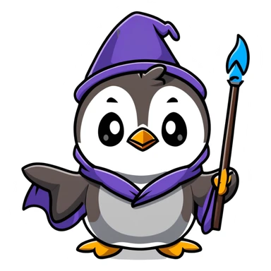 cartoonish penguin wizard casting a spell sticker