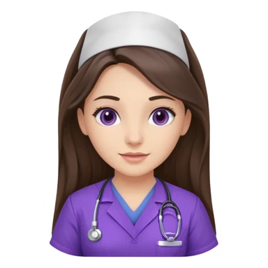 pretty brunette nurse with long hair in purple scrubs sticker