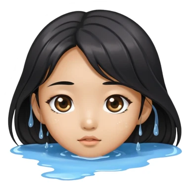 Cute big eye black long hair asian Girl with puddle  sticker