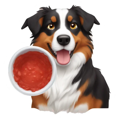 red-tri australian shepard flipping his bowl sticker