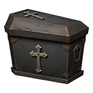Small iron coffin with engraved cross, dark gothic sticker