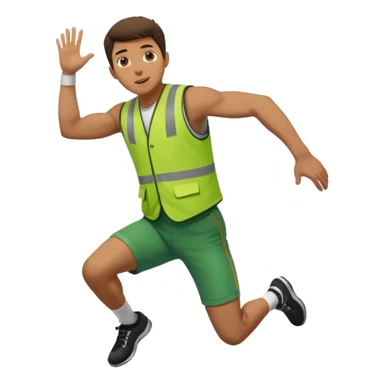 Man jumping over wall with people chasing him wearing green vests sticker