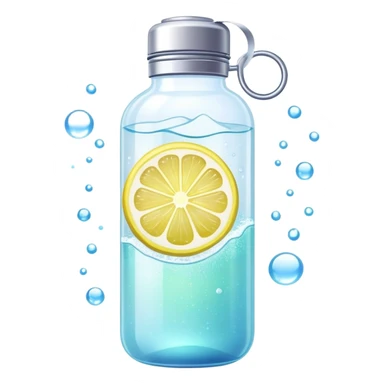 Ethereal glowing water bottle with floating lemon slice and sparkling creatine powder, surrounded by magical aura sticker