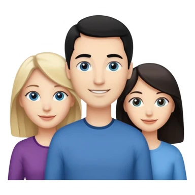 Blond woman with blue eyes on left. And a Man with black hair and grey eyecolor in the middle. And a blank woman with brown hair and grey eyes on the right. Happy together sticker