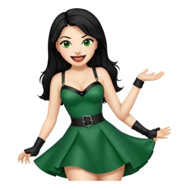 🕵🏻‍♀️💦🧥 black hair , green eyes ,dominatrix dress , laughing  sticker