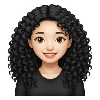 Korean woman with black cute long curly hair  with a black top with long lashes sticker
