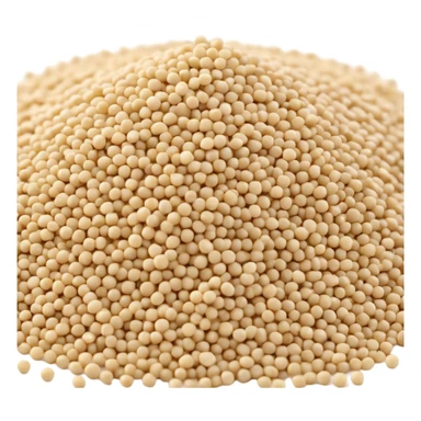 small scattered pile of uncooked quinoa grains, tiny round grains in ivory, pale yellow, beige tones, slight shade variation, dry, smooth, semi-glossy, natural matte texture, 3D-rendered, minimal, no bowl or packaging, emoji scale sticker