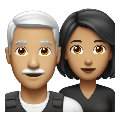 Black man with short black hair and mustache with white woman with straight red hair sticker