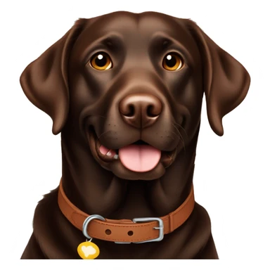 Happy sweet 3 year old chocolate brown Labrador with a re collar  sticker