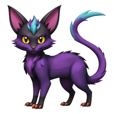 Black dark spooky badass cool shiny glossy smooth soft edgy Noivern-Noibat-Purloin-Torracat-Lykoi-Caracal-cat-Fakemon-fusion-hybrid-creature sticker