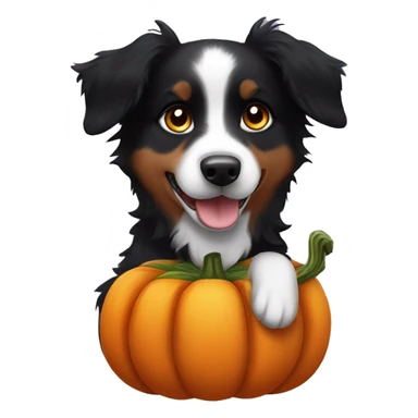 Small black australian shepherd dog in a pumpkin sticker