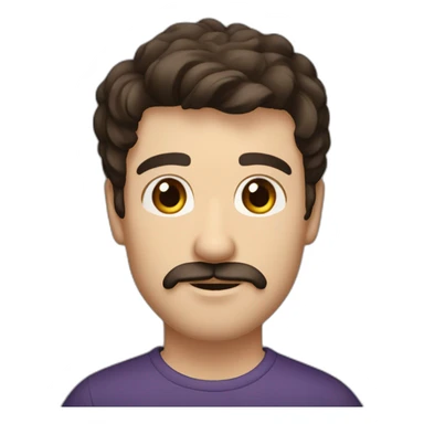 A young Caucasian man with dark brown, almond-shaped eyes, short dark brown hair, and a small dark brown beard with a more prominent mustache. sticker