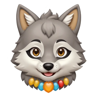 wolf fursuit with brown eyes, white dishdasha, happy expression, right hand visible, emoji style icon sticker