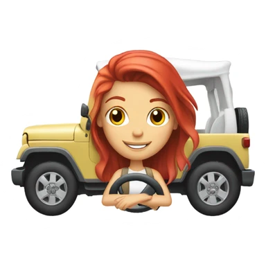 White Jeep with a red headed girl driving sticker