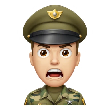 yelling drill sergeant character wearing a classic sergeant hat and a camouflage army shirt. The character should have an angry intense expression. sticker